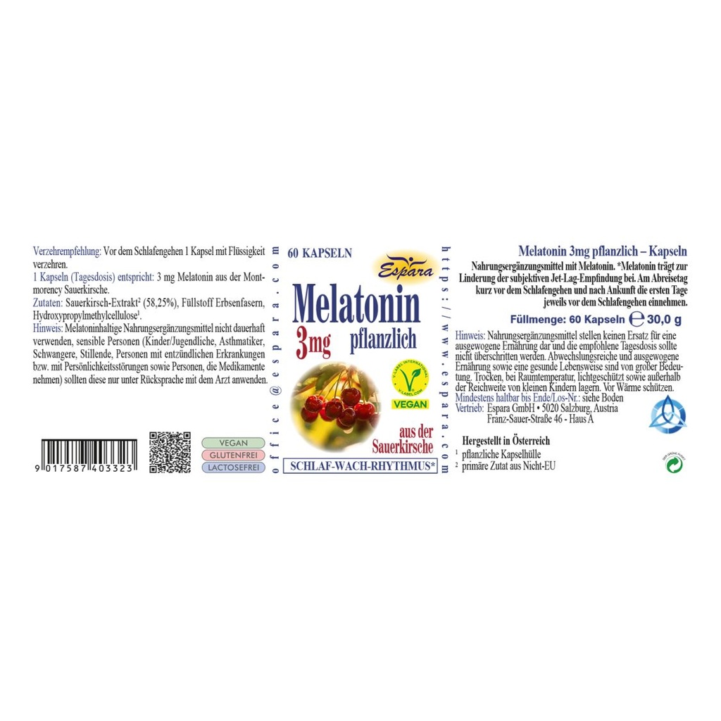 Espara Melatonin 3mg pflanzlich 60 Kps.