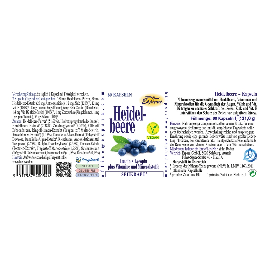 Espara Heidelbeere  60 Kps.