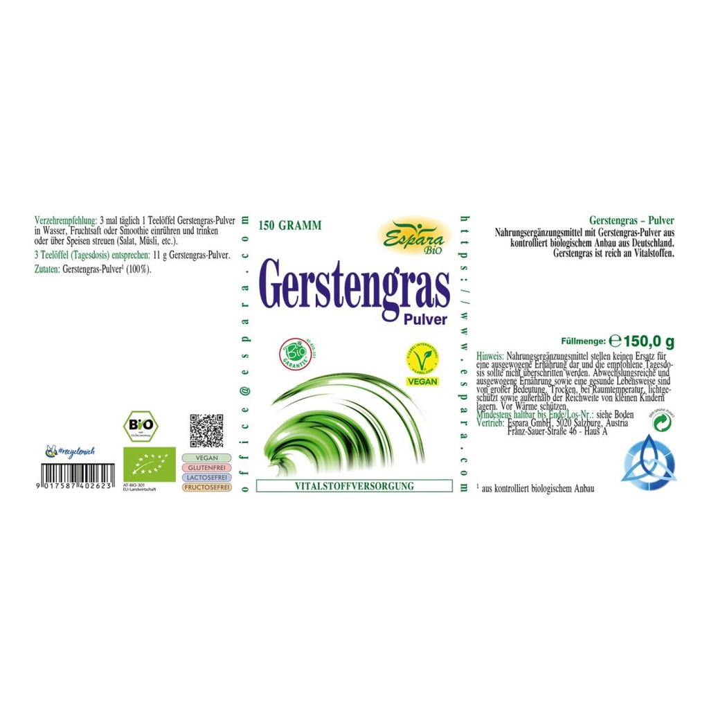 Espara Gerstengras BIO Pulver 150 g BIO
