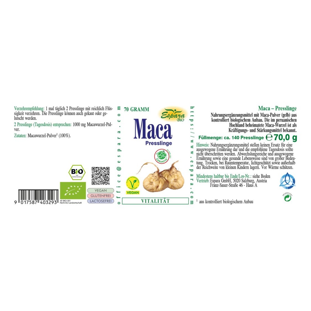 Espara Maca BIO Presslinge ca. 140 Stk.