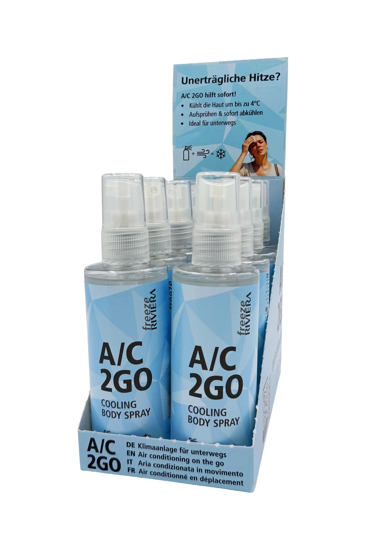 [ACDIS01008] Riviera A/C 2GO Cooling Body Spray Display (8 x A/C 2GO)